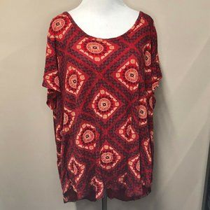 LUCKY BRAND 3x Red Geometric Boho Short Sleeve
